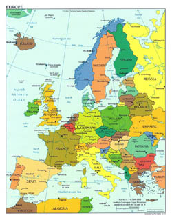 Large political map of Europe with capitals and major cities - 2004.