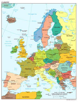 Large scale political map of Europe with capitals and major cities - 2012.