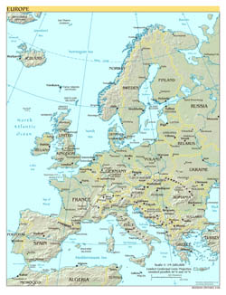 Large scale political map of Europe with relief - 2008.