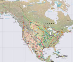 Detailed pipelines map of North America.