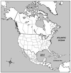 Large contour political map of North America.