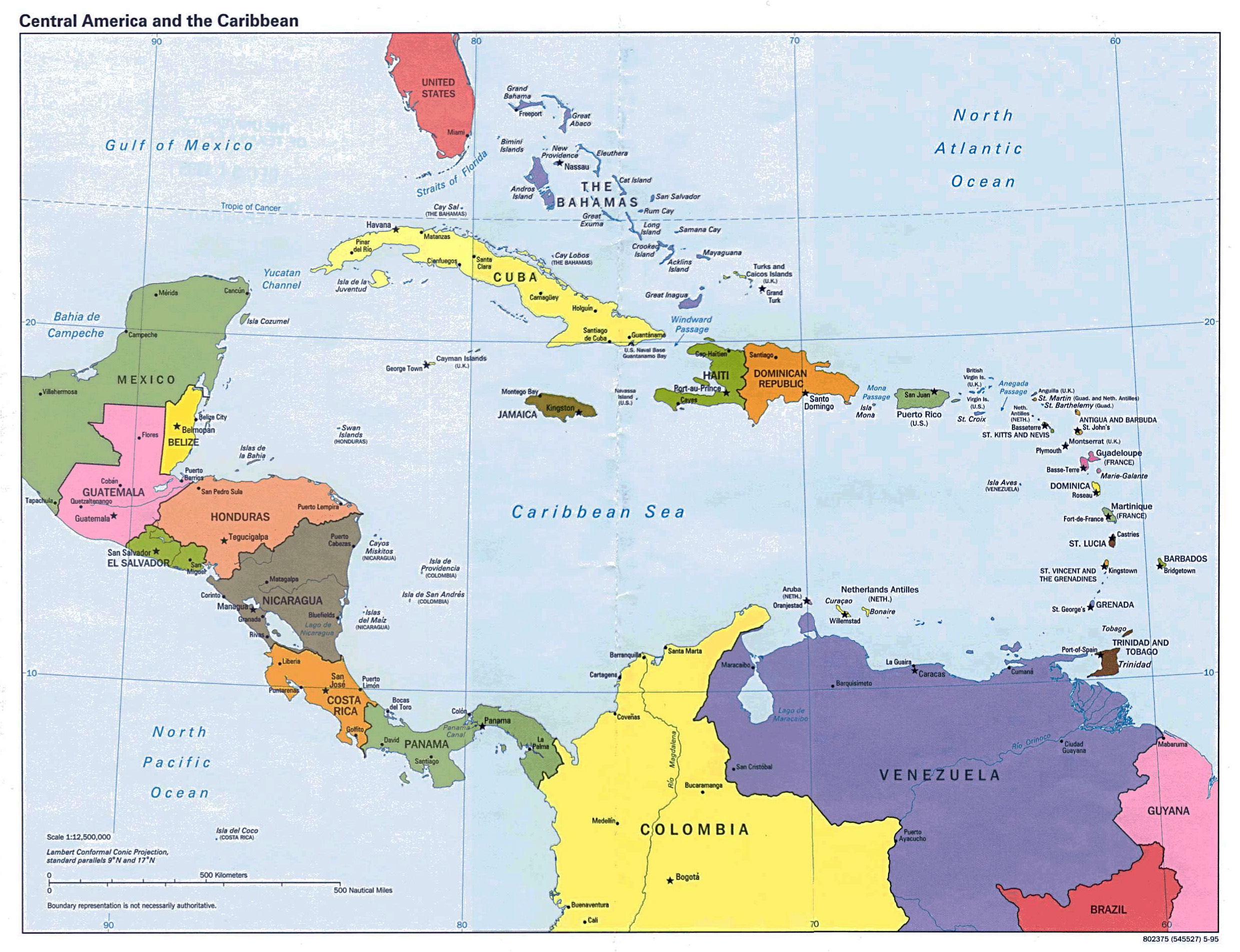 Large Detailed Political Map Of Central America 1995 