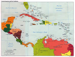 Large detailed political map of Central America with capitals and major cities - 1997.