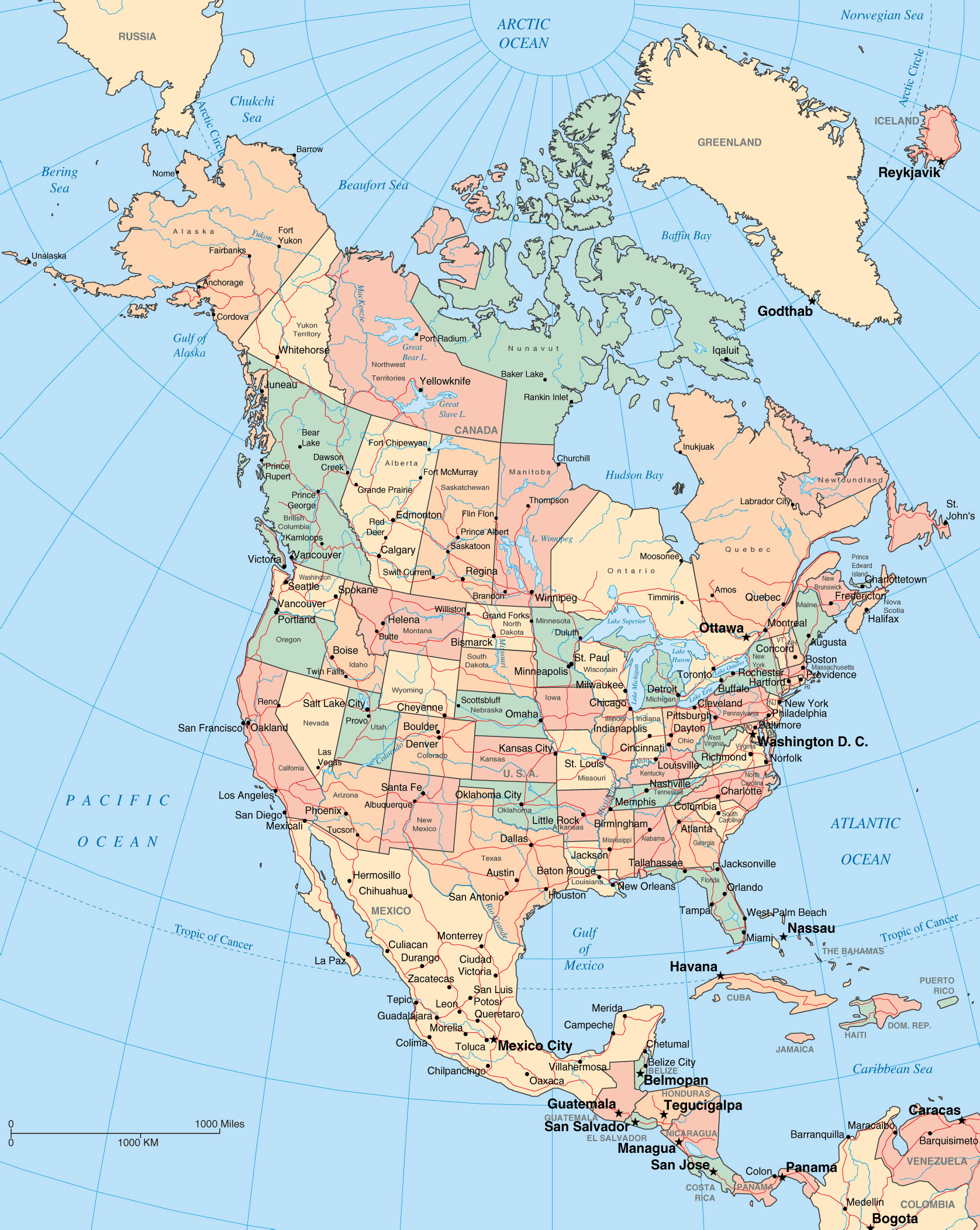 Printable Map North America