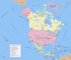 Large detailed political map of North America with capitals.