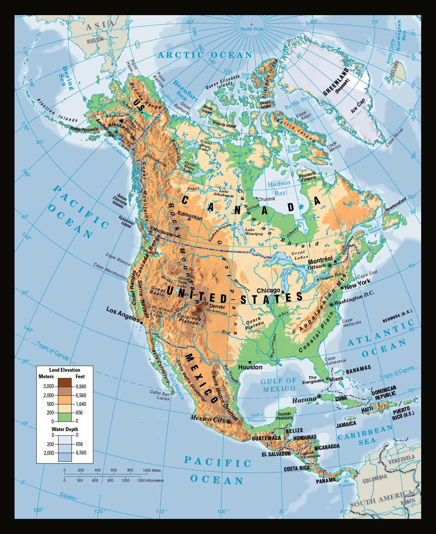 Physical Map Of North America