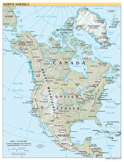 Large scale political map of North America with relief - 2007.