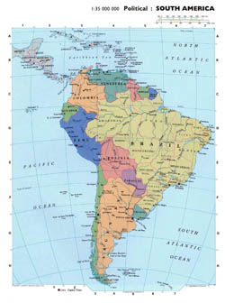 Large detailed political map of South America.