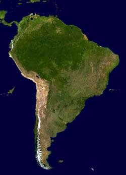 Large satellite map of South America.