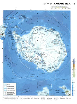 Detailed physical map of Antarctica.