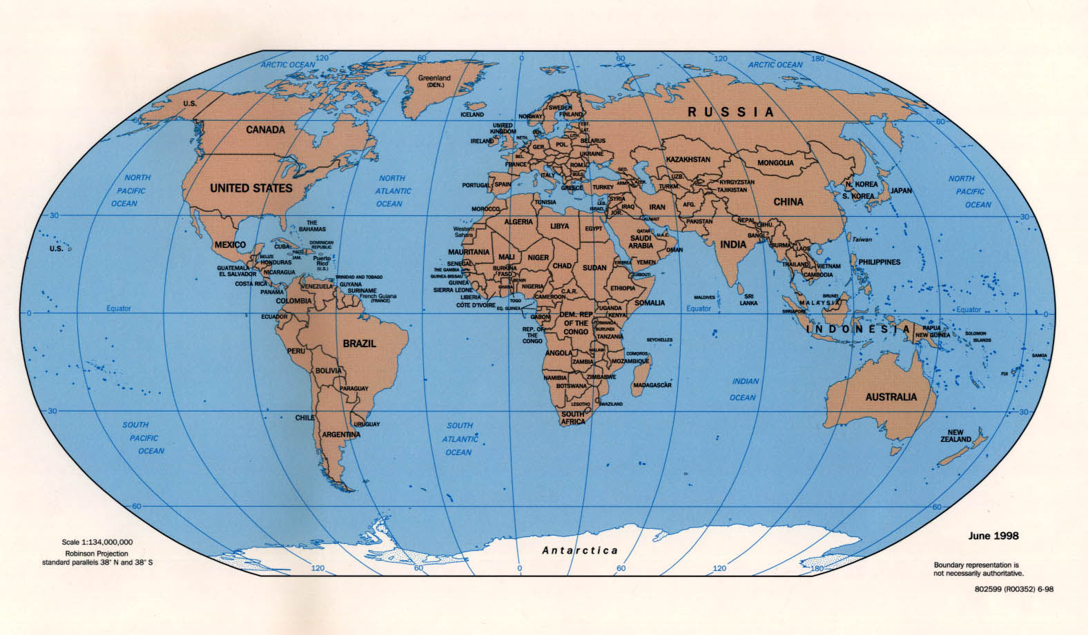 detailed political map of the World 1998