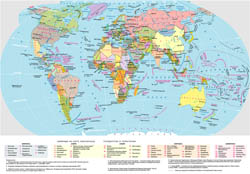 Large detailed political map of the World in russian.