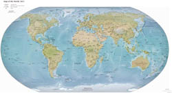 Large detailed political map of the World with relief and major cities - 2012.