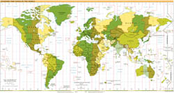Large detailed Time Zones map of the World - 2005.