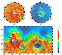 Large detailed topographic map of Mars.
